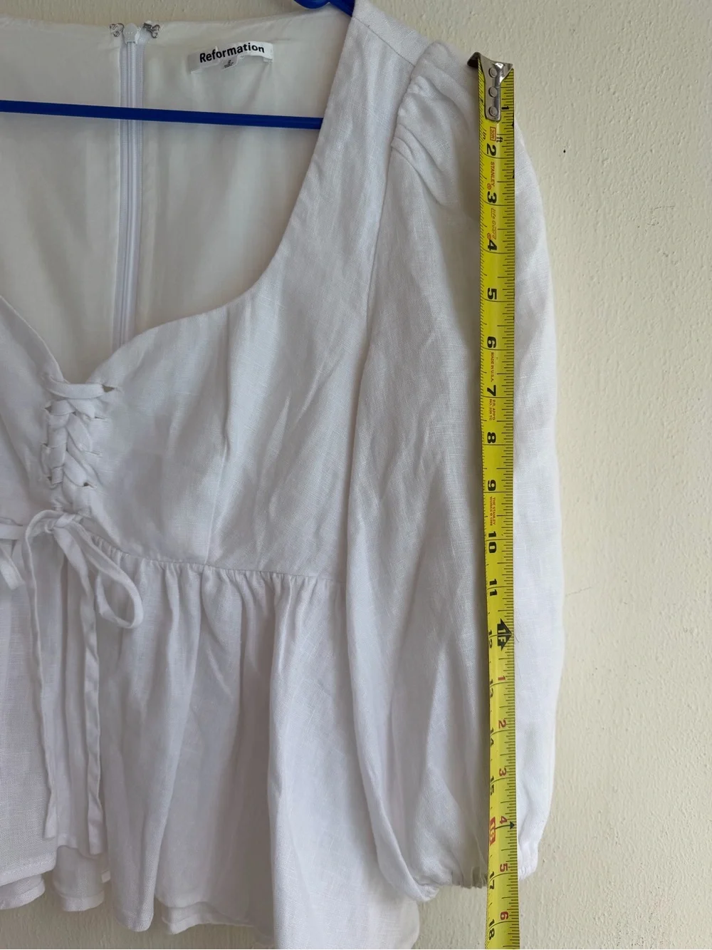 Reformation White Linen Lace-Up Peasant Blouse